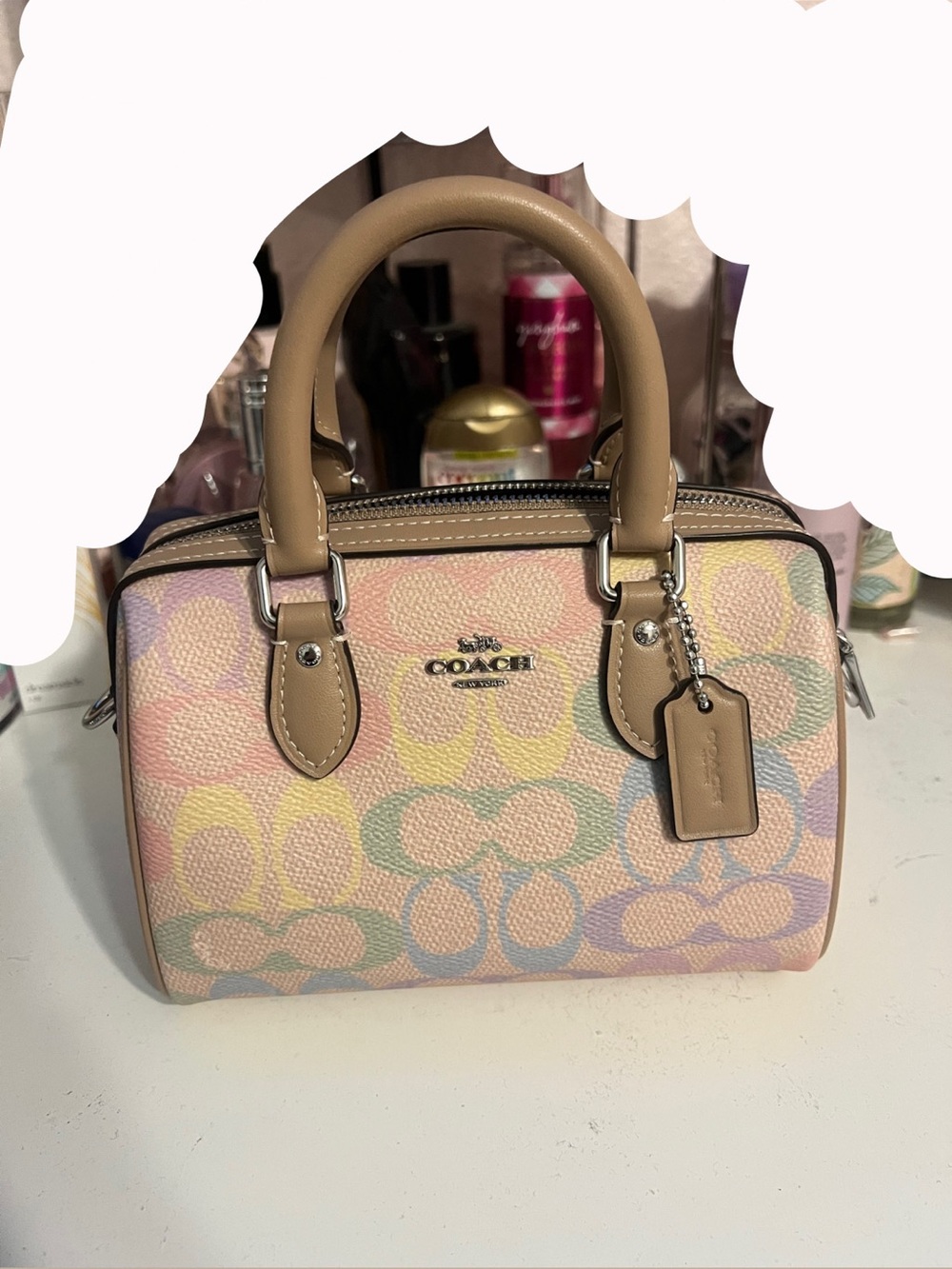Coach Mini Satchel in Pastel Signature Canvas with Tan Trim